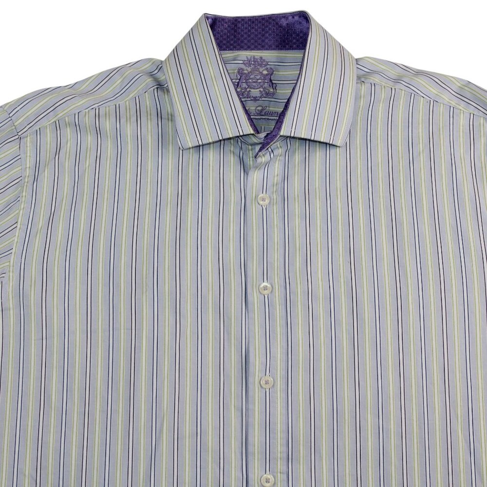 English Laundry Mens 16.5 Dress Shirt Flip Cuff Purple Striped Clubwear Office - Picture 9 of 16